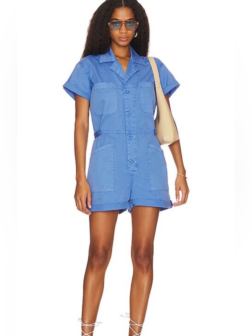 Pistola Parker Short Sleeve Romper in Azure Blue